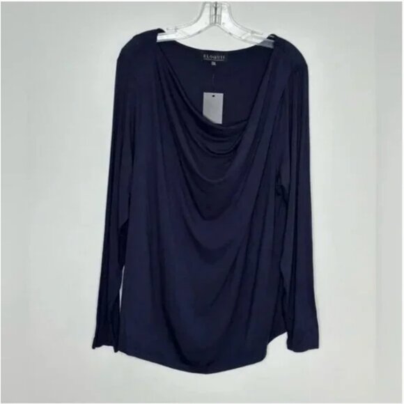 Eloquii Women's Draped Cowl Neck Navy Blue Long Sleeve Blouse Size 22/24 - Picture 1 of 6